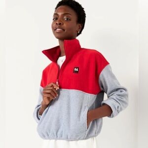 Old Navy Red and Gray Retro Zip Up Jacket with Colorblock Design Size XXL